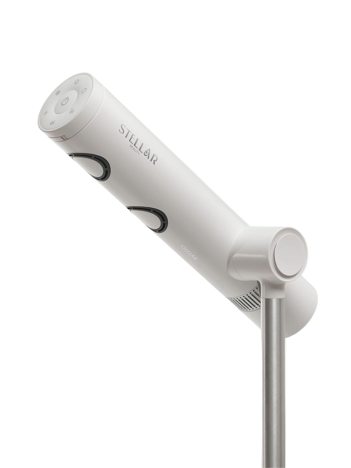 Secador Stellar PRO off-white em ângulo, com braço articulado e dupla saída de ar